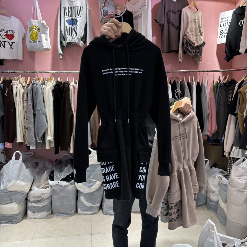 K STORY東大門㊣直郵女裝新品休閑時尚25秋冬熱賣連衣裙連帽K STORY連衣裙圖色3