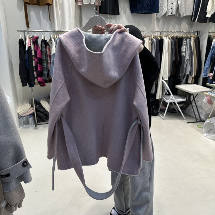 HOT PLACE東大門㊣代購女裝新款休閑中長款大衣雙面抓絨連帽衫HOT PLACE_ISSUE/DREAM GIRIS中長款大衣