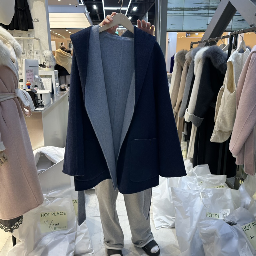 HOT PLACE東大門㊣代購女裝新款休閑中長款大衣雙面抓絨連帽衫HOT PLACE_ISSUE/DREAM GIRIS中長款大衣圖色2