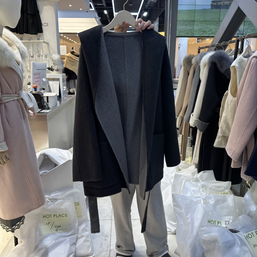 HOT PLACE東大門㊣代購女裝新款休閑中長款大衣雙面抓絨連帽衫HOT PLACE_ISSUE/DREAM GIRIS中長款大衣圖色3