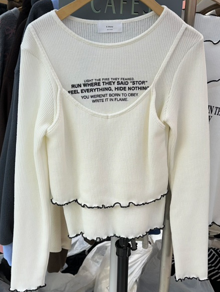 K STORY韓國直郵㊣女裝新款休閑真品人氣長袖T恤假兩件雙排扣K STORY長袖T恤圖色1