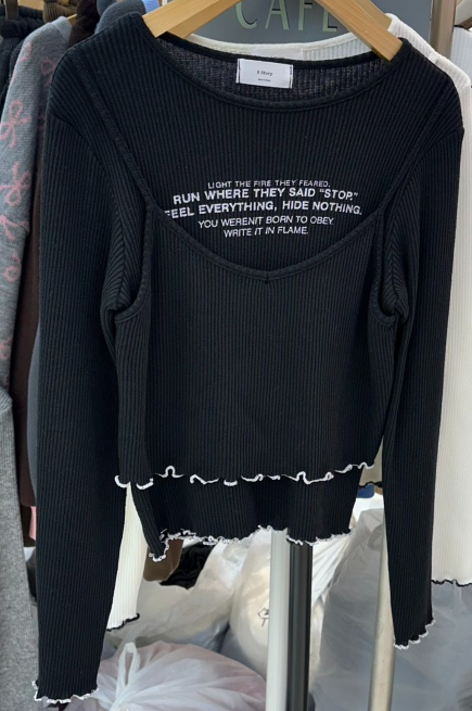 K STORY韓國直郵㊣女裝新款休閑真品人氣長袖T恤假兩件雙排扣K STORY長袖T恤圖色2