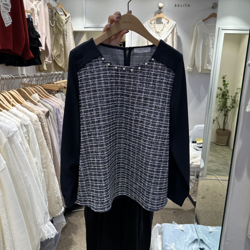 BELITA韓國直郵㊣女裝新品時尚人氣熱賣真品襯衫蕾絲衫格紋BELITA襯衫/蕾絲衫圖色2