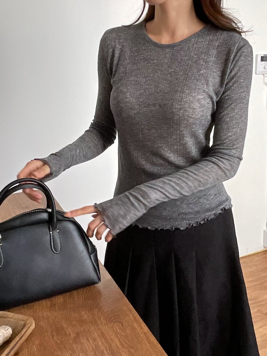 DOT BASIC東大門㊣代購女士新品休閑25秋冬長袖T恤天絲羊毛DOT BASIC長袖T恤