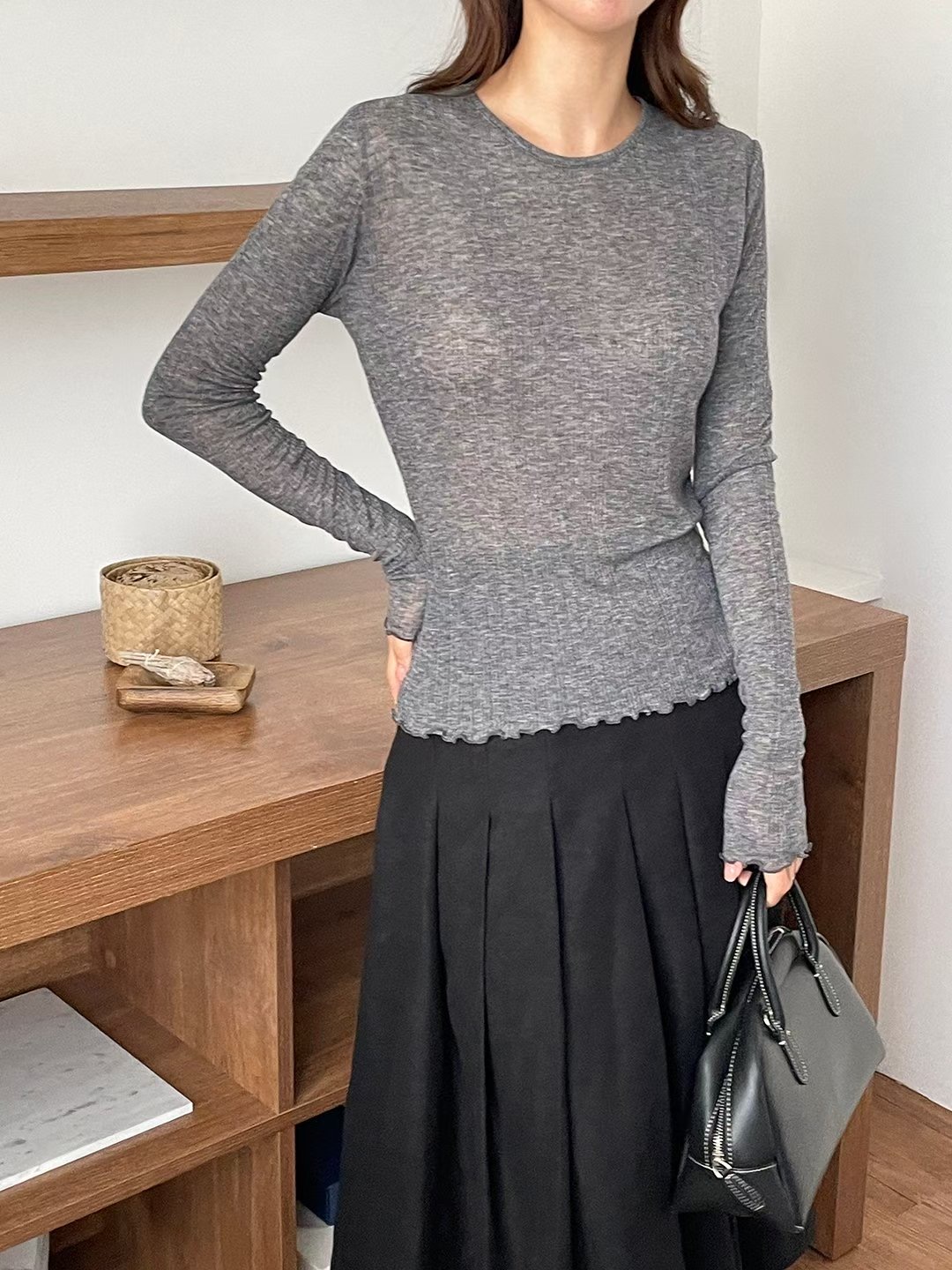 DOT BASIC東大門㊣代購女士新品休閑25秋冬長袖T恤天絲羊毛DOT BASIC長袖T恤圖色3