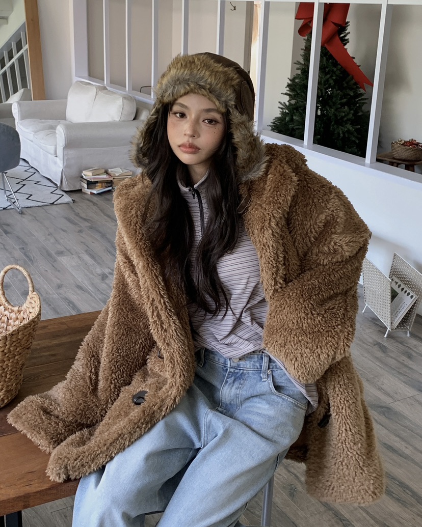 LIVE AID-P東大門㊣代購女士新品推薦時尚人氣25秋冬夾克皮草LIVE AID-P夾克