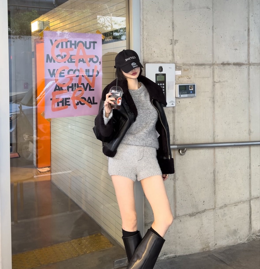 AWESOME-L東大門㊣代購女士新款人氣休閑短褲針織褲羊駝絨AWESOME-L短褲