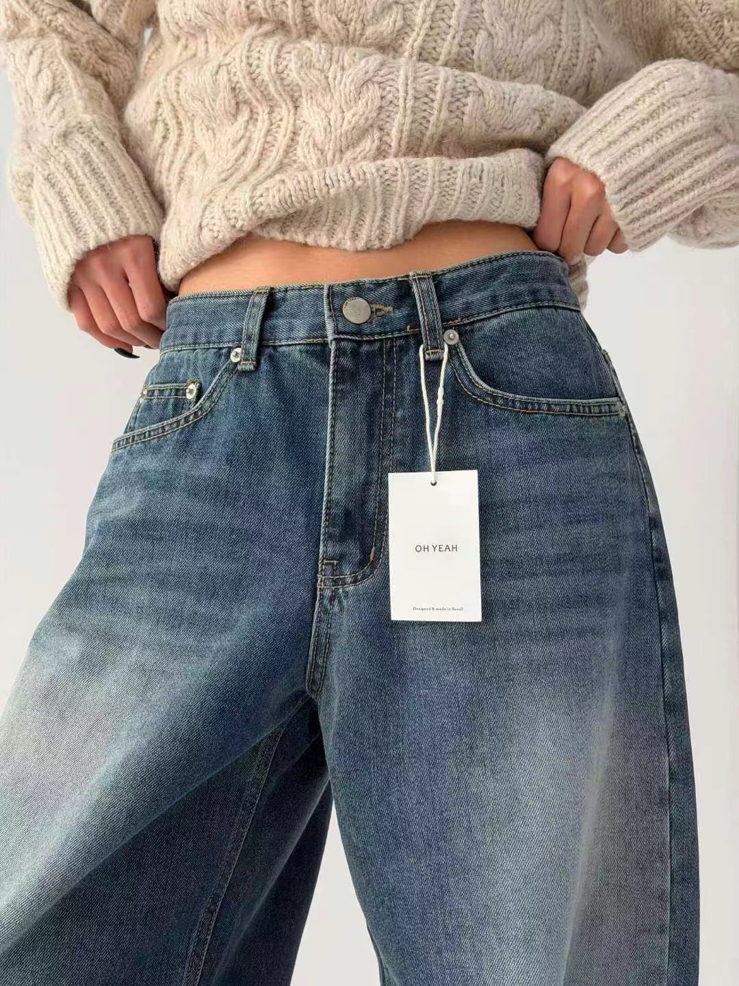 OH YEAH韓國代購㊣女士新品人氣時尚25秋冬休閑推薦牛仔褲OH YEAH牛仔褲