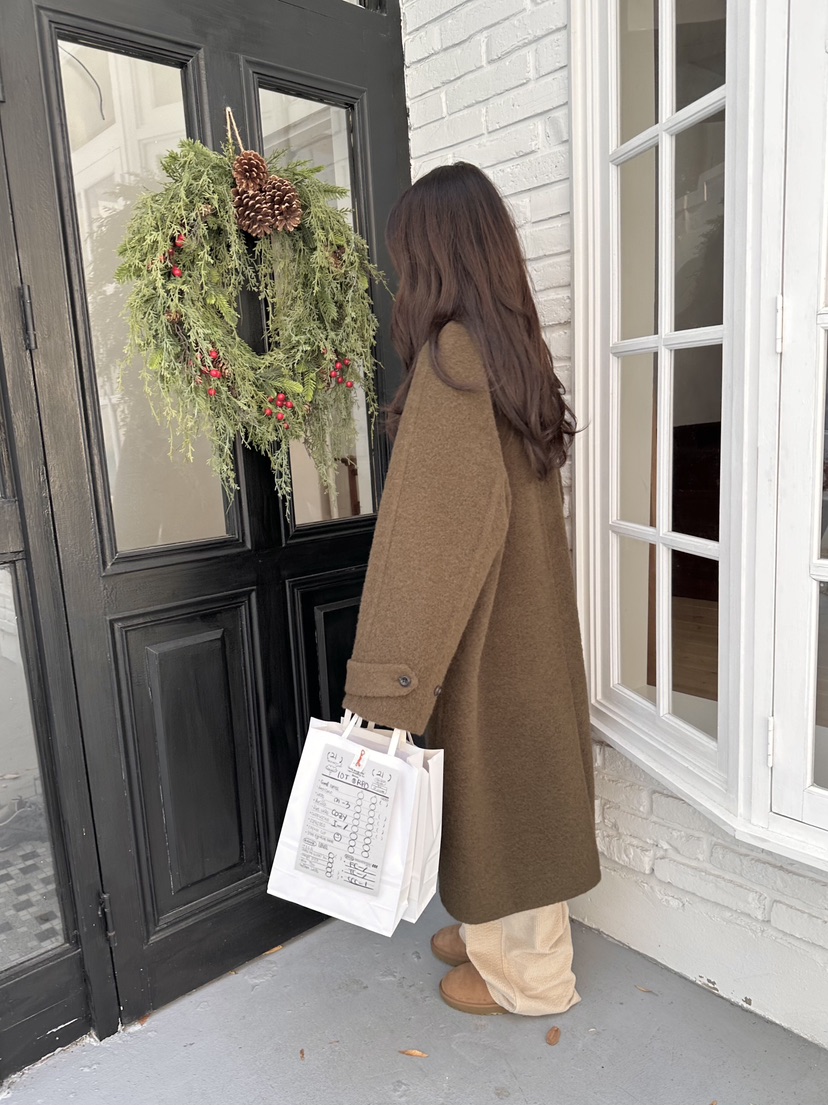 ERUME韓國代購㊣女裝新款真品職業推薦休閑25秋冬中長款大衣手工ERUME中長款大衣