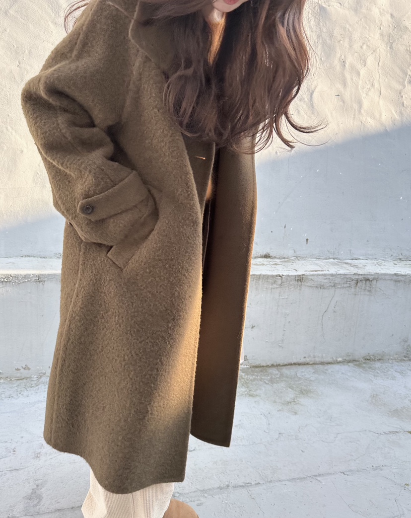 ERUME韓國代購㊣女裝新款真品職業推薦休閑25秋冬中長款大衣手工ERUME中長款大衣