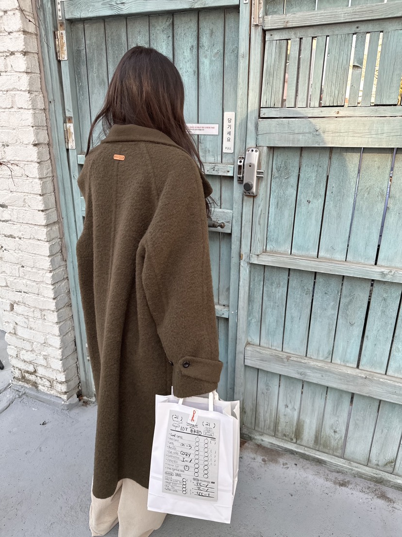 ERUME韓國代購㊣女裝新款真品職業推薦休閑25秋冬中長款大衣手工ERUME中長款大衣