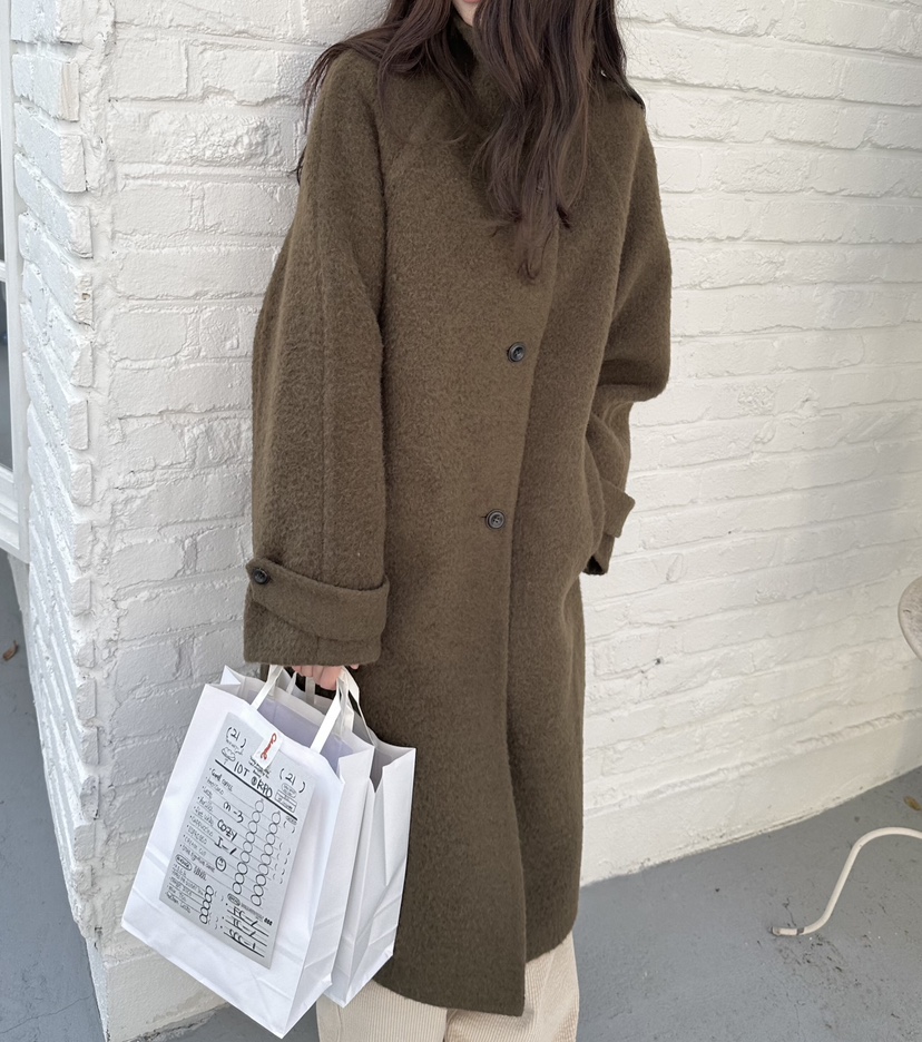 ERUME韓國代購㊣女裝新款真品職業推薦休閑25秋冬中長款大衣手工ERUME中長款大衣