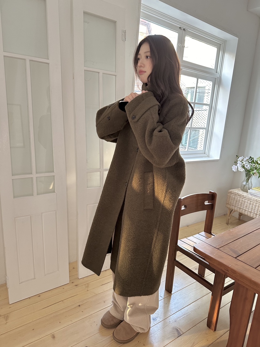 ERUME韓國代購㊣女裝新款真品職業推薦休閑25秋冬中長款大衣手工ERUME中長款大衣