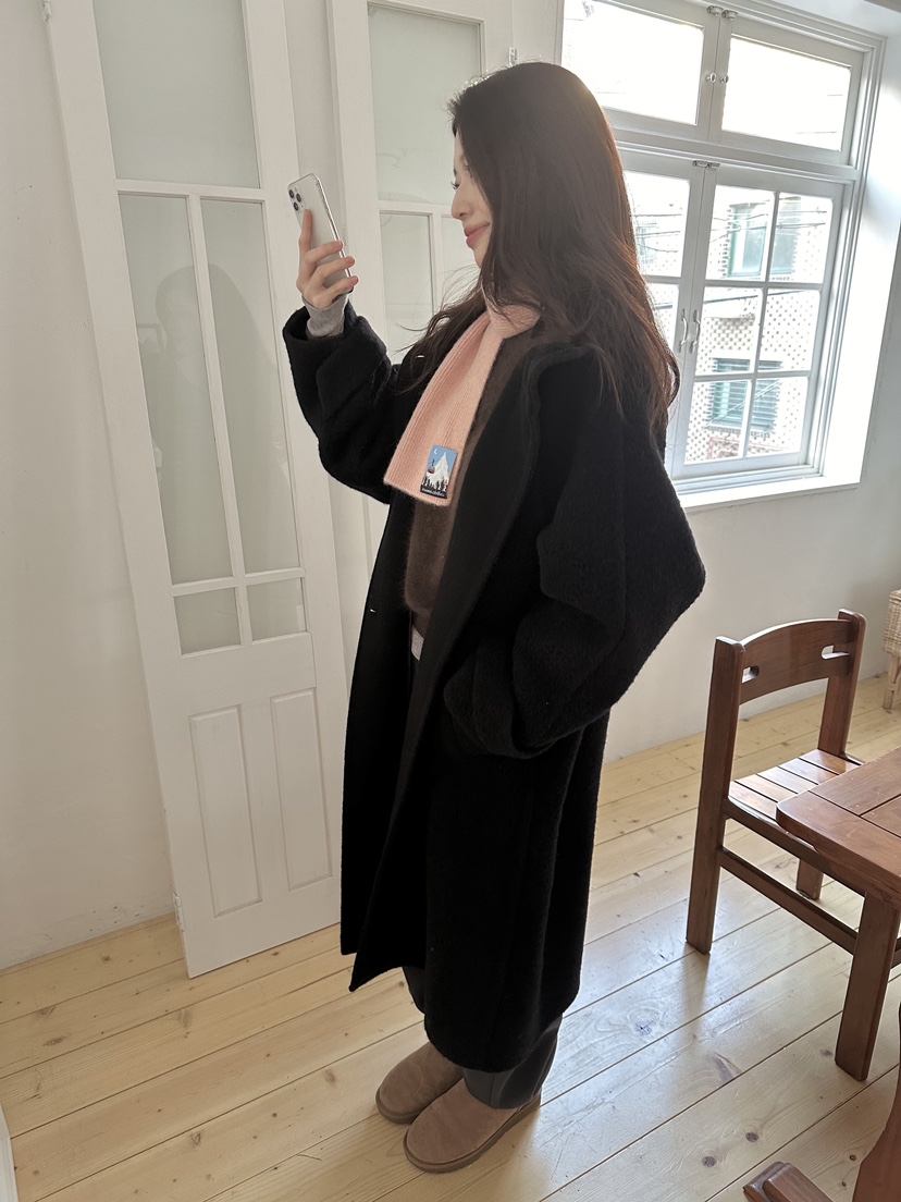 ERUME韓國代購㊣女裝新款真品職業推薦休閑25秋冬中長款大衣手工ERUME中長款大衣