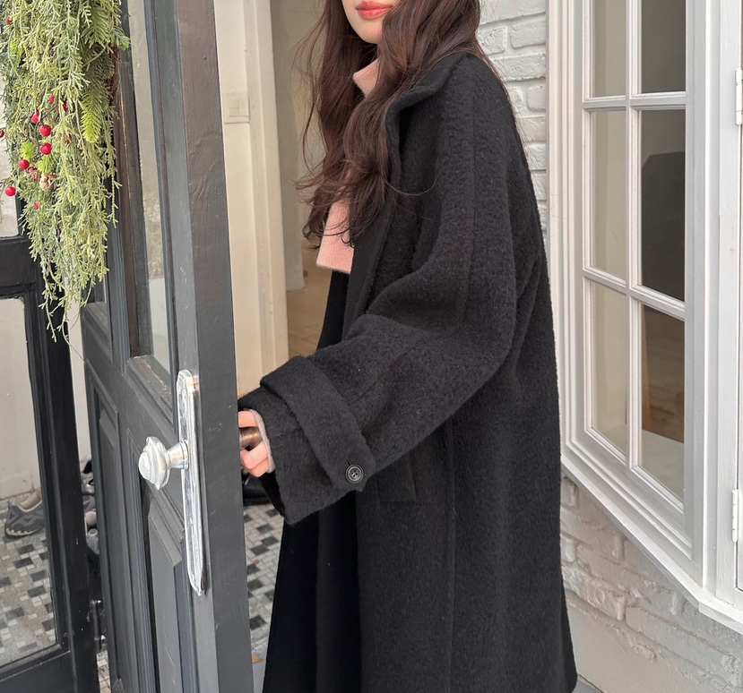 ERUME韓國代購㊣女裝新款真品職業推薦休閑25秋冬中長款大衣手工ERUME中長款大衣