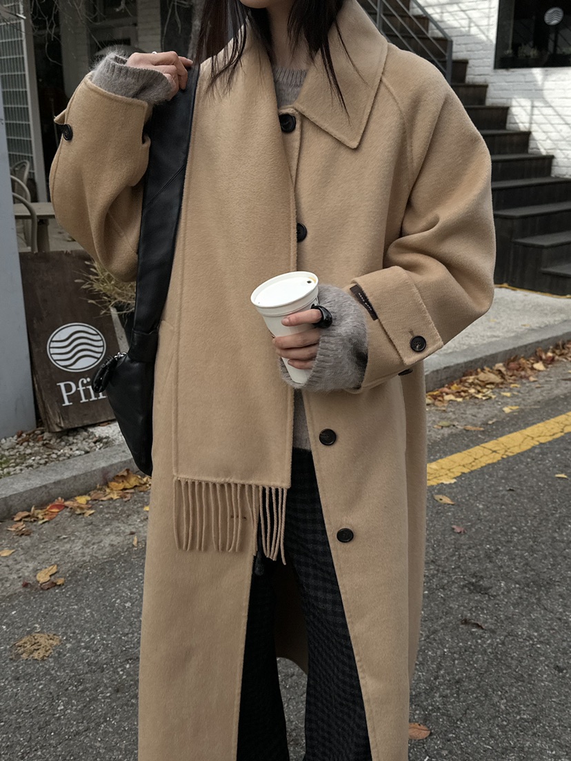 BLANC-A韓國代購㊣女士新款休閑推薦時尚真品職業中長款大衣BLANC-A中長款大衣