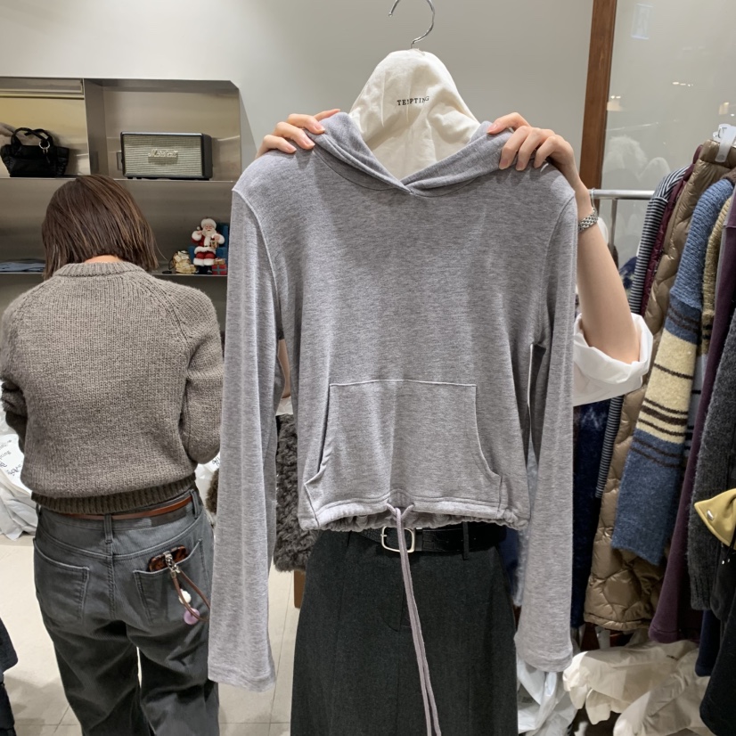 TEMPTING東大門㊣直郵女士新品人氣推薦熱賣長袖T恤連帽衫短款TEMPTING長袖T恤圖色3