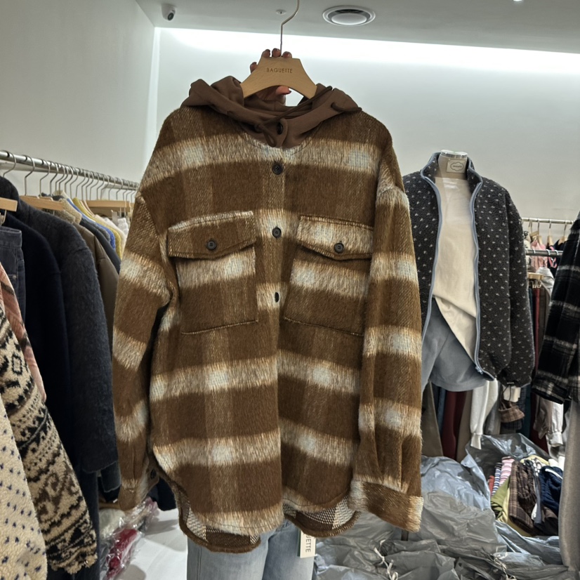 BAGUETTE-P東大門㊣實拍女士新款時尚襯衫蕾絲衫連帽衫格子BAGUETTE-P襯衫/蕾絲衫圖色2