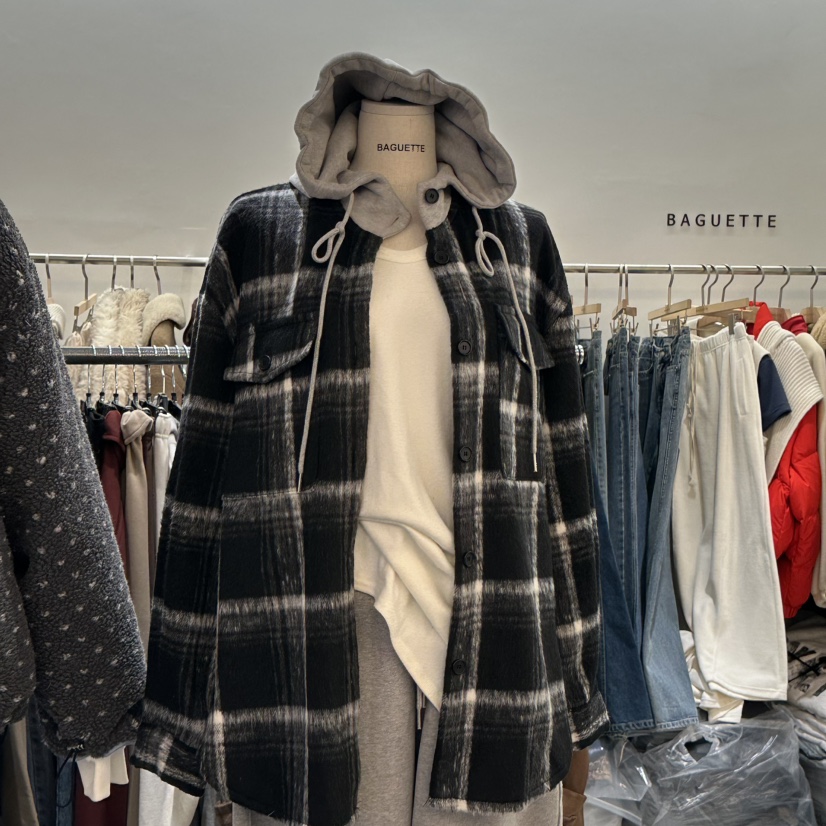 BAGUETTE-P東大門㊣實拍女士新款時尚襯衫蕾絲衫連帽衫格子BAGUETTE-P襯衫/蕾絲衫圖色3