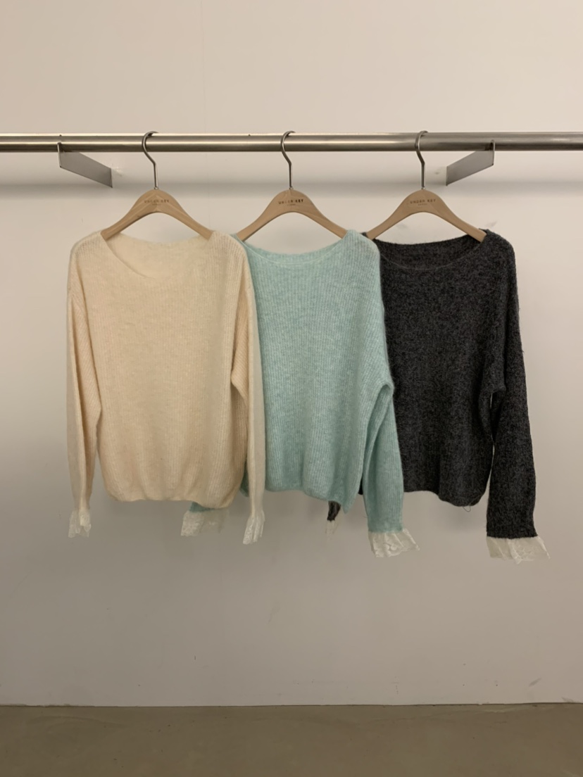 UNDER KEY韓國代購㊣女裝新款25秋冬時尚職業人氣針織衫蕾絲UNDER KEY針織衫