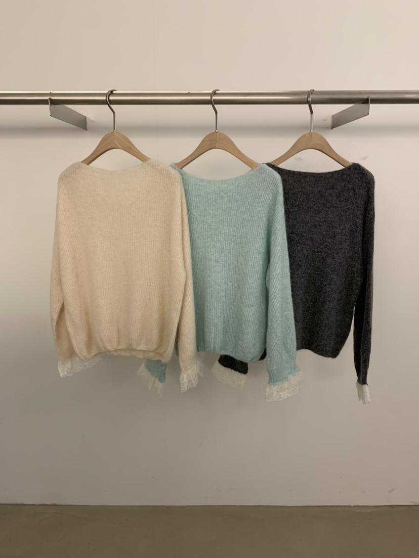 UNDER KEY韓國代購㊣女裝新款25秋冬時尚職業人氣針織衫蕾絲UNDER KEY針織衫