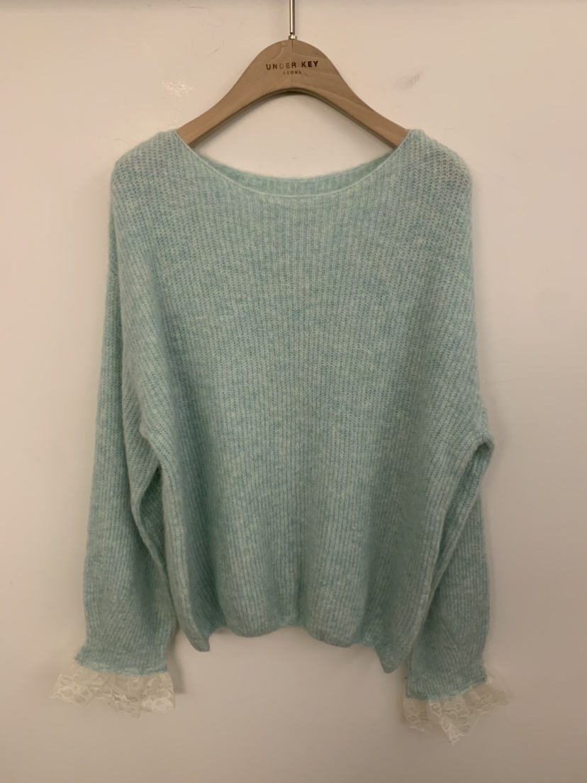 UNDER KEY韓國代購㊣女裝新款25秋冬時尚職業人氣針織衫蕾絲UNDER KEY針織衫圖色1