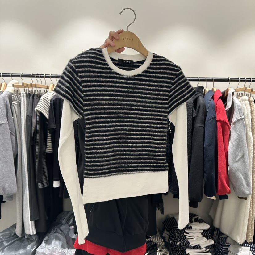 BEENS東大門㊣代購女士新款職業真品時尚熱賣長袖T恤假兩件BEENS長袖T恤圖色1