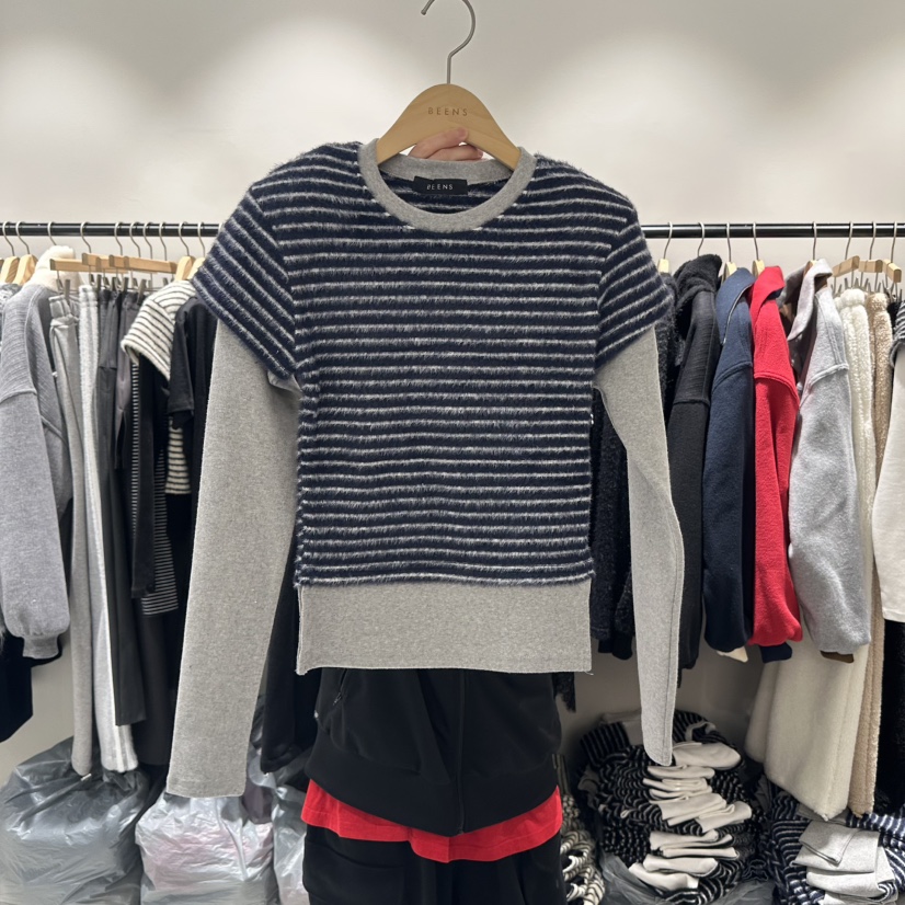 BEENS東大門㊣代購女士新款職業真品時尚熱賣長袖T恤假兩件BEENS長袖T恤圖色2