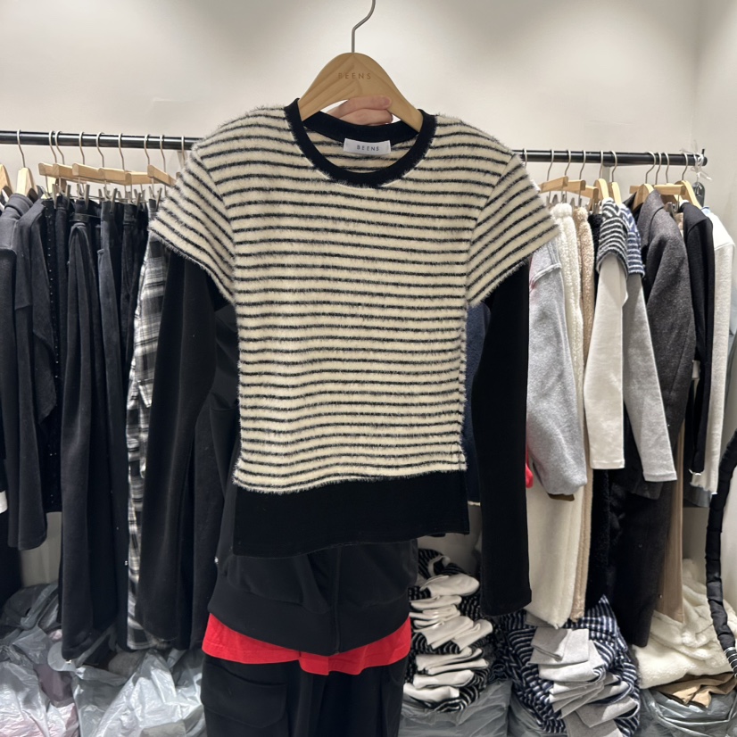 BEENS東大門㊣代購女士新款職業真品時尚熱賣長袖T恤假兩件BEENS長袖T恤圖色3