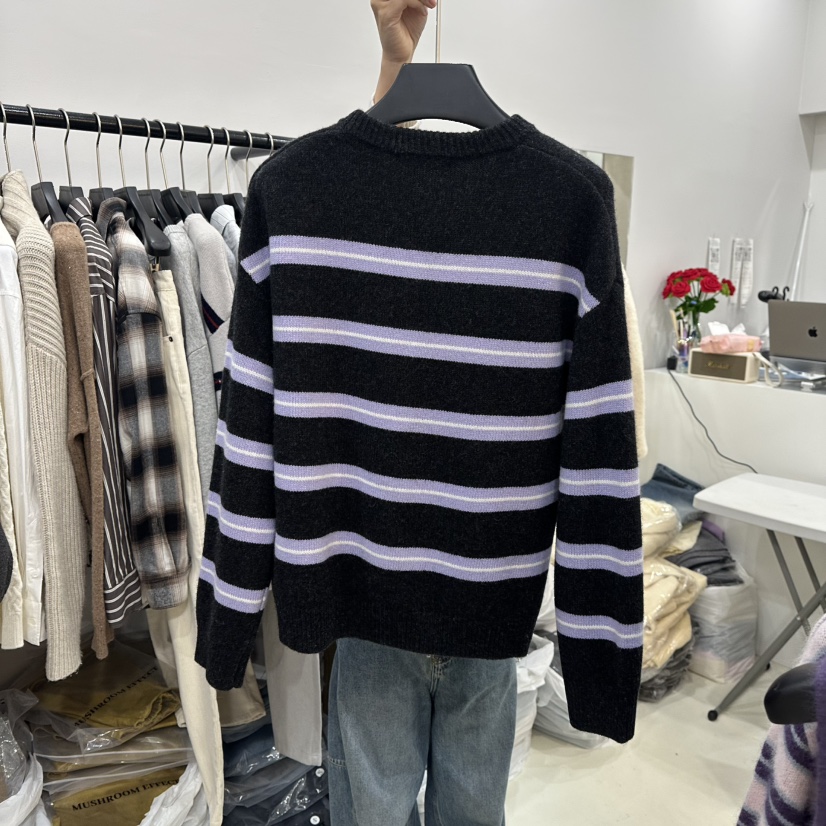 MUSHROOM EFFECT東大門㊣實拍女裝新款推薦人氣針織衫條紋MUSHROOM EFFECT針織衫