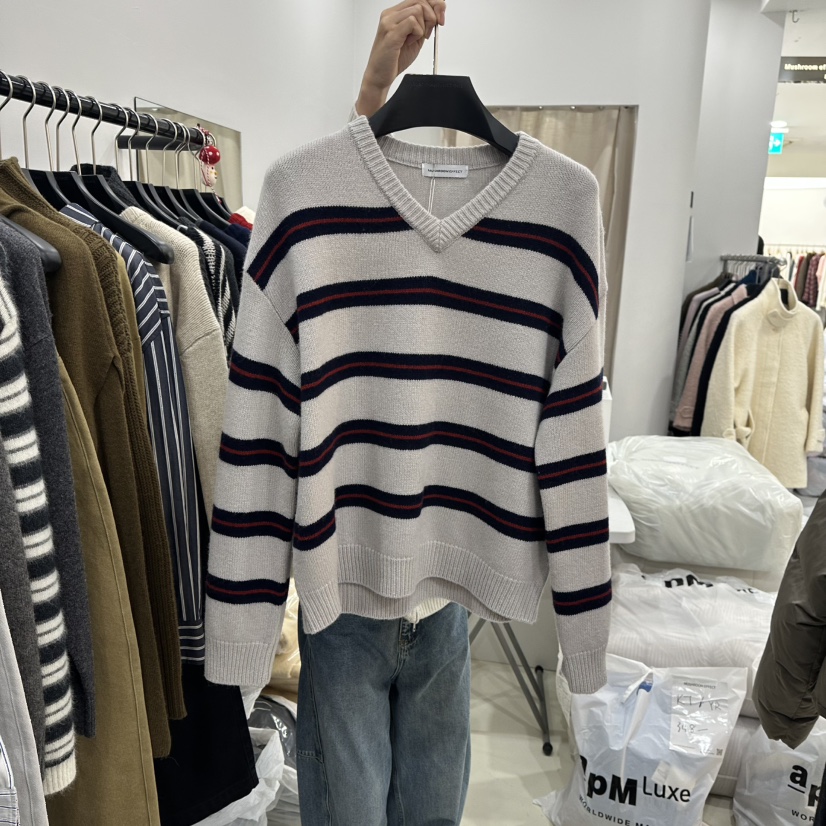 MUSHROOM EFFECT東大門㊣實拍女裝新款推薦人氣針織衫條紋MUSHROOM EFFECT針織衫圖色1