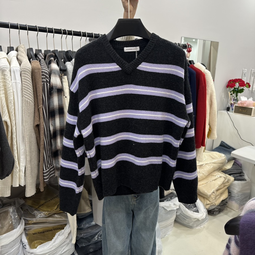 MUSHROOM EFFECT東大門㊣實拍女裝新款推薦人氣針織衫條紋MUSHROOM EFFECT針織衫圖色2