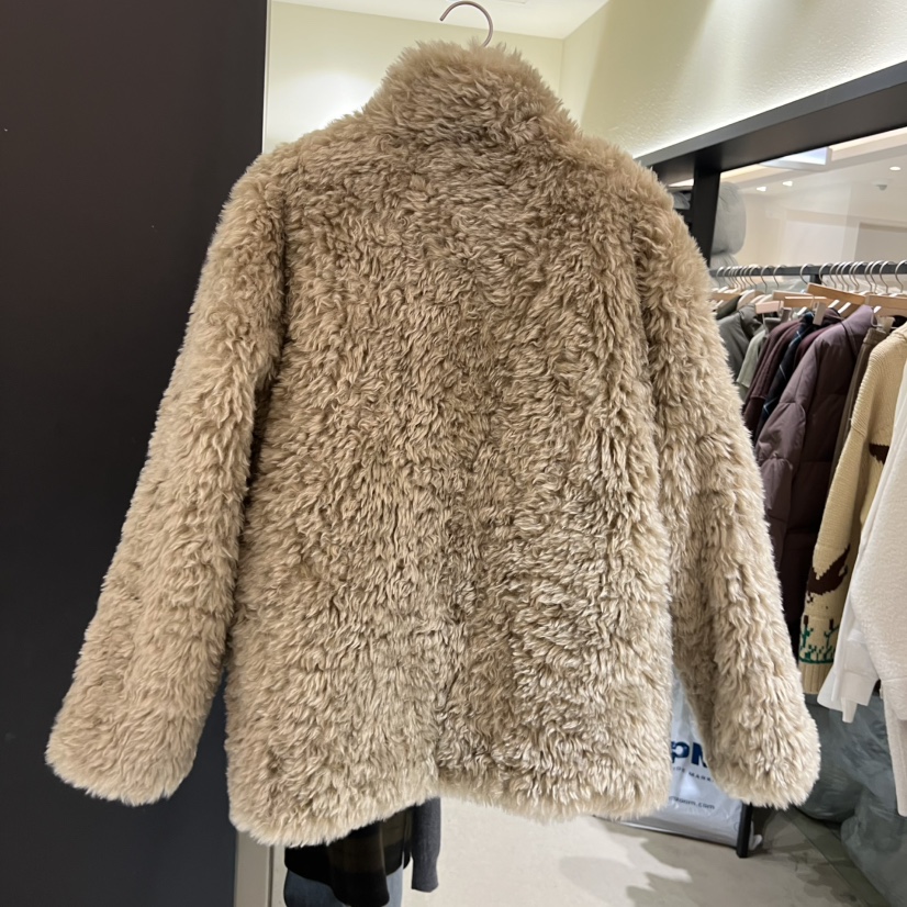 SELF SERVICE韓國代購㊣女士新款25秋冬推薦短款大衣毛絨高領SELF SERVICE短款大衣