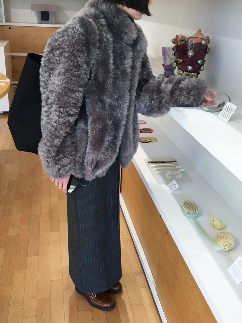 SELF SERVICE韓國代購㊣女士新款25秋冬推薦短款大衣毛絨高領SELF SERVICE短款大衣