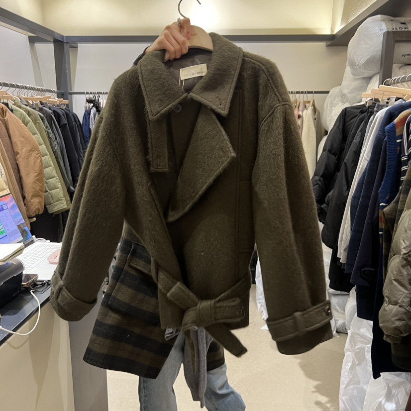 SELF SERVICE東大門㊣代購女裝新款真品熱賣短款大衣含腰帶SELF SERVICE短款大衣圖色1