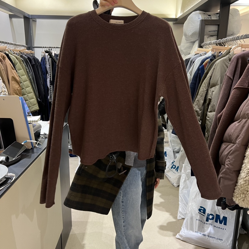 SELF SERVICE東大門㊣代購女裝新品真品25秋冬職業長袖T恤SELF SERVICE長袖T恤圖色2