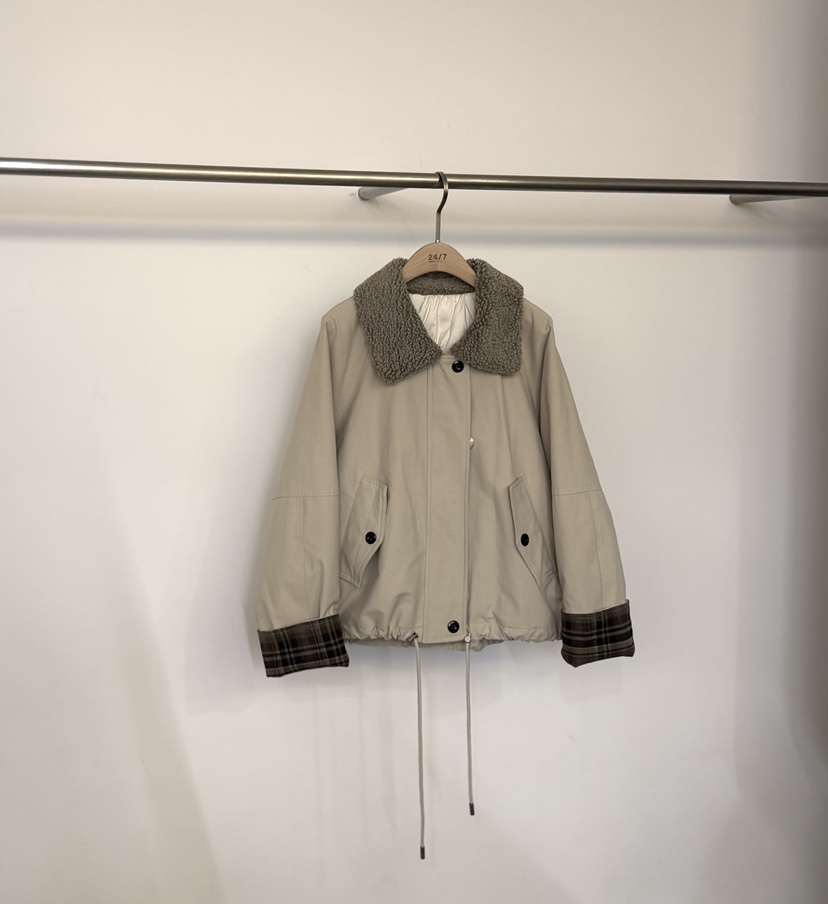 TWENTY FOUR SEVEN24-7東大門㊣代購女裝新款25秋冬短款羽絨服格子填充鴨絨TEWNTY FOUR SEVEN24-7短款羽絨服