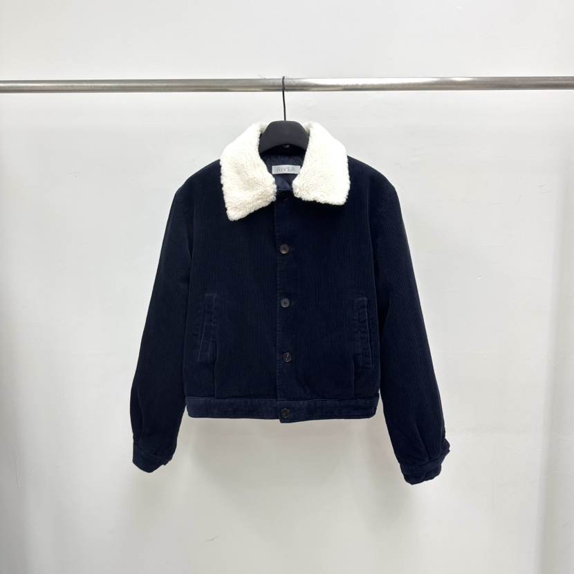 RIVER東大門㊣代購女裝新款熱賣職業時尚夾克毛領可拆可拆卸WATER/RIVER夾克圖色2深藍色