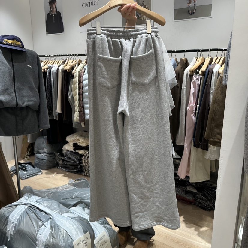 BY CHAPTER韓國直郵㊣女裝新款休閑職業人氣休閑褲荷葉邊漁網BY Chapter休閑褲