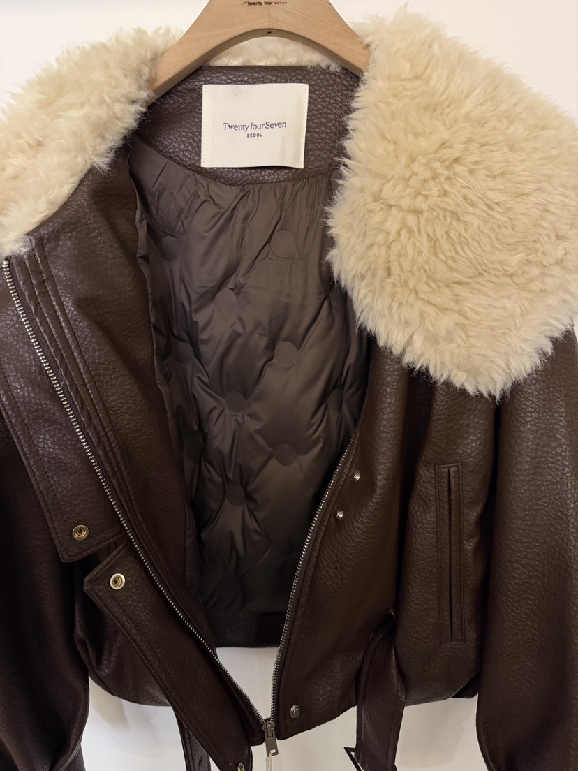 TWENTY FOUR SEVEN24-7韓國直郵㊣女裝新款職業短款羽絨服皮革填充鴨絨TEWNTY FOUR SEVEN24-7短款羽絨服