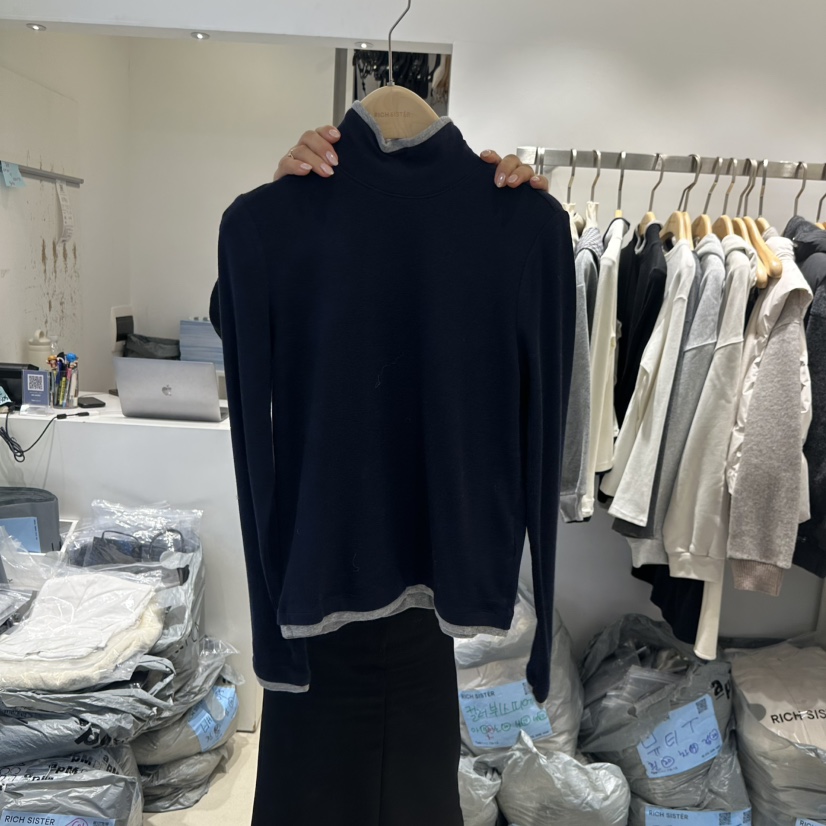 RICH SISTER韓國代購㊣女裝新款人氣真品25秋冬職業長袖T恤RICH SISTER長袖T恤圖色2深藍色