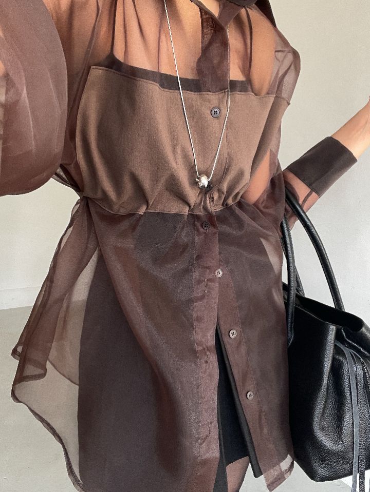 CRONG韓國代購㊣女士新款熱賣職業時尚人氣襯衫蕾絲衫歐根紗CRONG襯衫/蕾絲衫