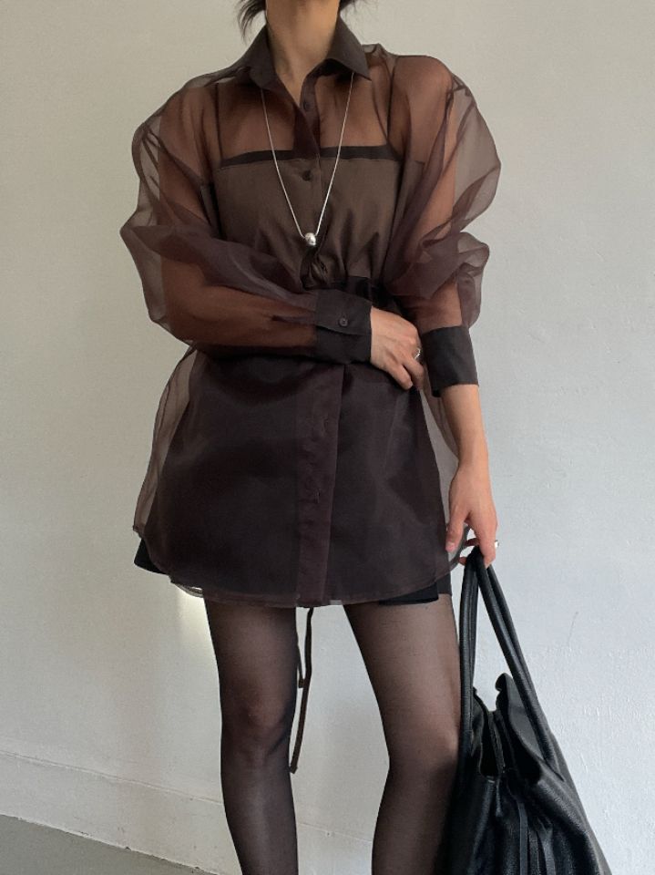 CRONG韓國代購㊣女士新款熱賣職業時尚人氣襯衫蕾絲衫歐根紗CRONG襯衫/蕾絲衫