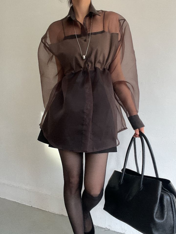 CRONG韓國代購㊣女士新款熱賣職業時尚人氣襯衫蕾絲衫歐根紗CRONG襯衫/蕾絲衫