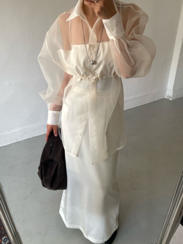 CRONG韓國代購㊣女士新款熱賣職業時尚人氣襯衫蕾絲衫歐根紗CRONG襯衫/蕾絲衫圖色3