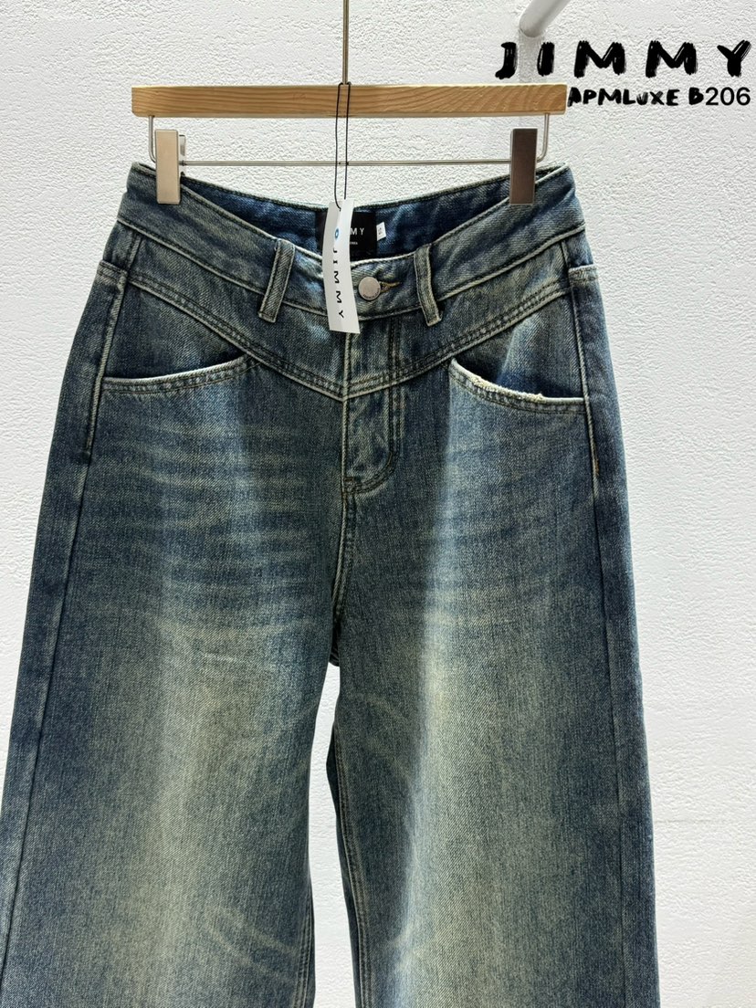 JIMMY韓國直郵㊣女士新品真品時尚推薦牛仔褲水洗牛仔布加絨JIMMY/REMAKE牛仔褲