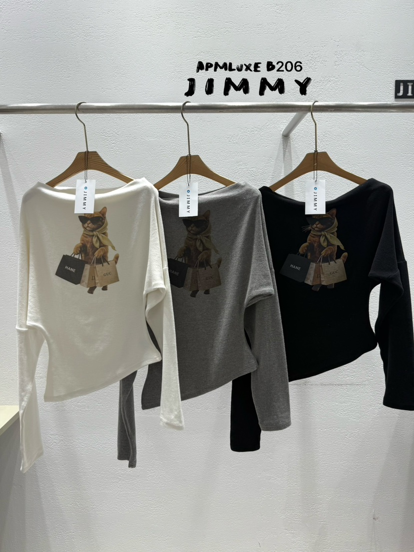 JIMMY韓國直郵㊣女裝新款時尚職業真品休閑25秋冬推薦長袖T恤JIMMY/REMAKE長袖T恤