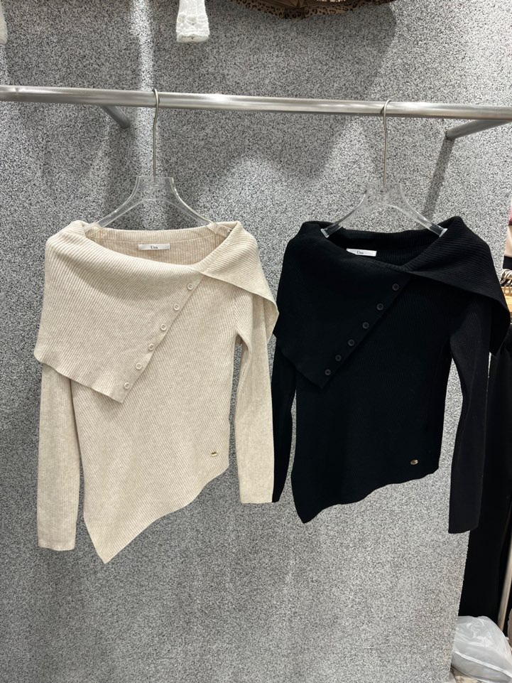 UNA/THE MAY韓國直郵㊣女士新品真品休閑推薦針織衫露肩紐扣THEMAY/UNA針織衫