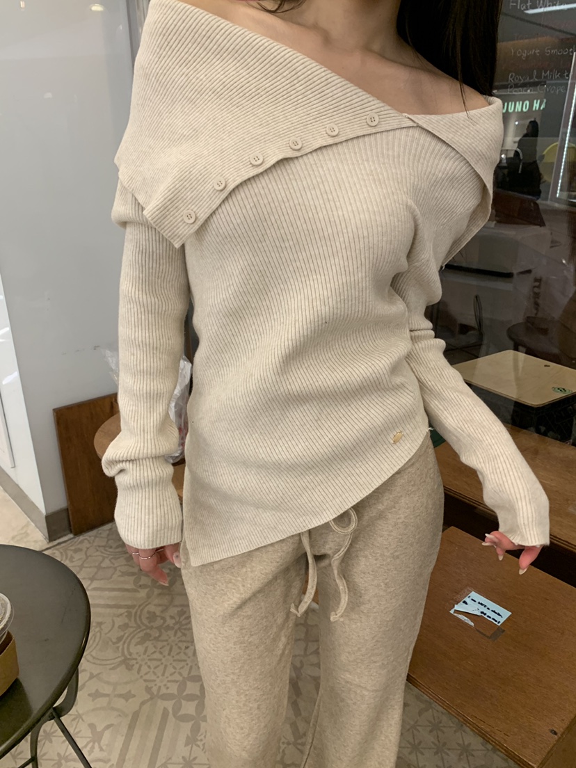 UNA/THE MAY韓國直郵㊣女士新品真品休閑推薦針織衫露肩紐扣THEMAY/UNA針織衫圖色1