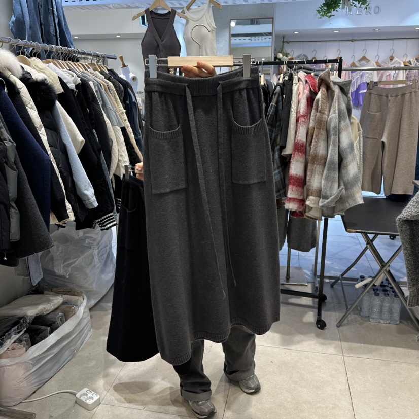 DREAM GIRIS韓國直郵㊣女裝新款休閑真品25秋冬時尚長裙口袋DREAM GIRIS/HOT PLACE_ISSUE長裙圖色3灰色